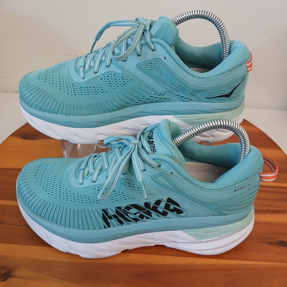 Hoka One One Bondi 7 Womens 8 D Wide Blue Running Shoes Sneakers 1110531 AEBL